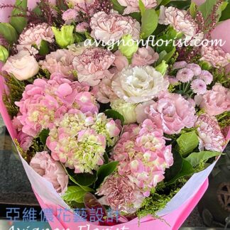 康乃馨繡球花洋桔梗花束 粉色柔和 母親節送禮 台北花店