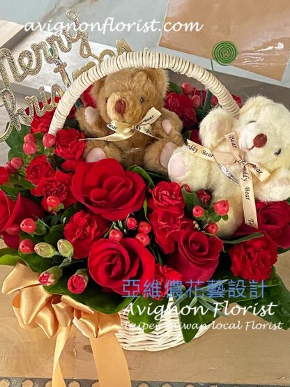 A basket of Roses and bears in Taipei, Taiwan.