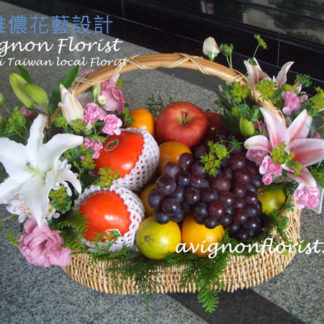 Flower and fruit gift basket